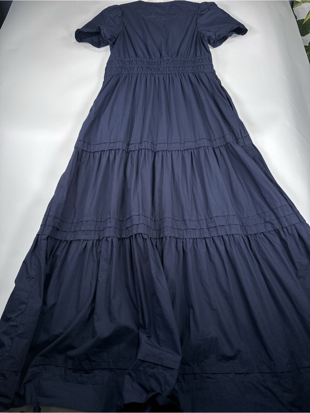 Quince Organic Cotton Poplin Tiered Maxi Dress Navy S - Picture 5 of 13